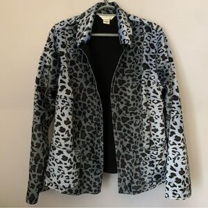 Grey Leopard Print Open Front Jacket Allison Daley Statement Layer Size 16